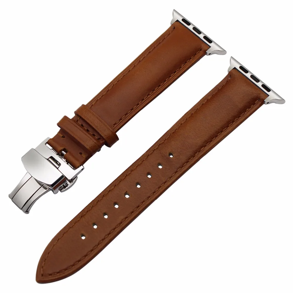 Ремешок итальянский из натуральной кожи для iWatch Apple Watch SE 6 5 4 3 2 38 мм 40 42 44 стальной