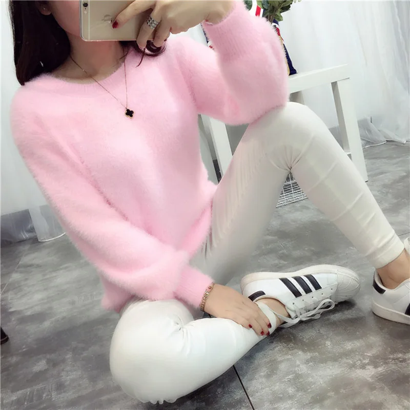 Pull Femme Pullover Women Sweaters And Pullovers 2017 Cashmere Sweater knitted Korean Winter Warm Pink Sweater Jumper Mohair Fur