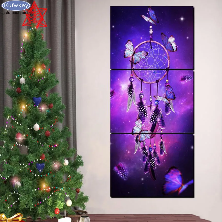 

3 pcs/set DIY Diamond Painting Cross Stitch Kits Full Diamond Embroidery Butterfly Dream catcher feather Mosaic Kit Home Decor