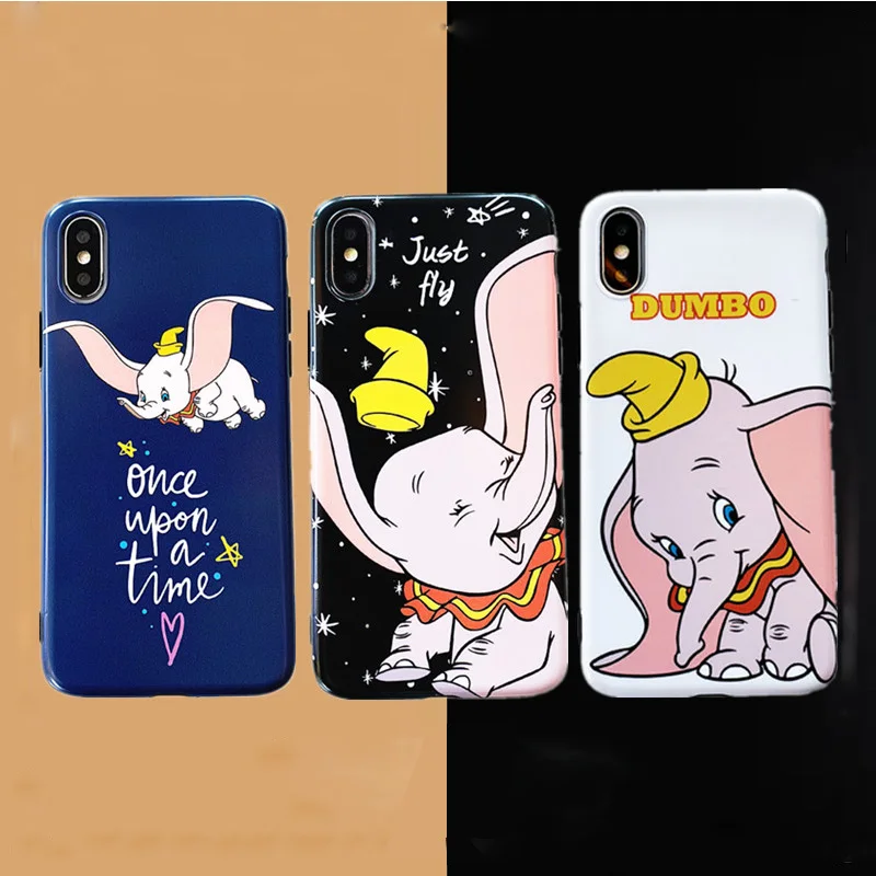 

Cartoon funny Dumbo Case for iPhone Xs Max XR X 8 7 6 6S Plus fashion lovely Flying elephant Matte imd soft silicon Couple cover