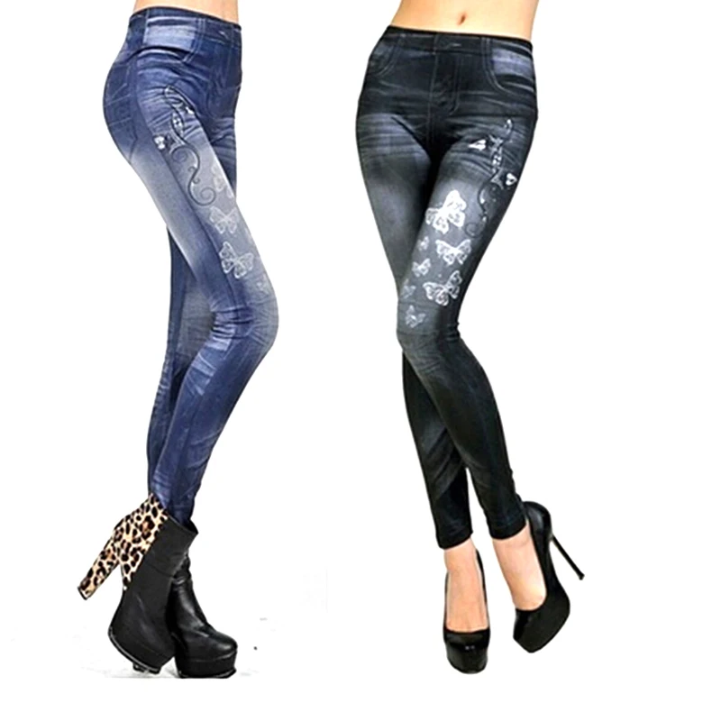 2019 المرأة الجديدة الأزياء الكلاسيكية بسط بنطال رهيف مثير تقليد جان نحيل الرجل Jeggings فراشة طباعة السراويل قيعان 2019 المرأة الجديدة الأزياء الكلاسيكية بسط بنطال رهيف مثير تقليد جان نحيل الرجل Jeggings فراشة طباعة السراويل قيعان