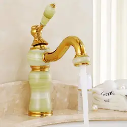 Европейский стиль чистая медь натурального нефрита Золотой смеситель для ванной комнаты Античная мрамор Ванная комната бассейна горячей