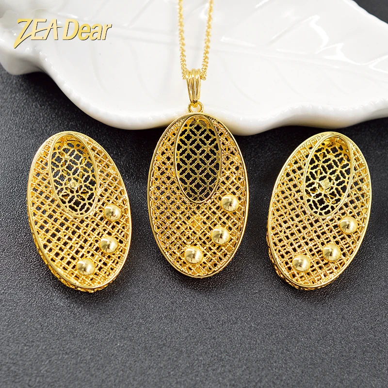 

ZEADear Jewelry Trendy Fashion African Beads Round Egg Jewelry Set For Women Hollow Out Earrings Necklace Pendant For Party Gift