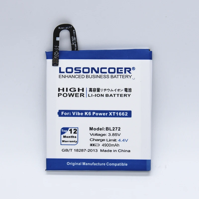 100% оригинал LOSONCOER 4900mAh BL272 батарея для Lenovo Vibe K6 Power XT1662 K33A42 батареи|Аккумуляторы