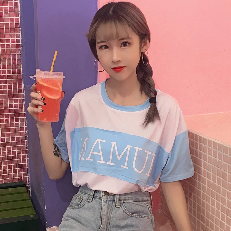 2018 Summer Women'S Korean Loose Mixed Colors T Shirt Harajuku Student ...