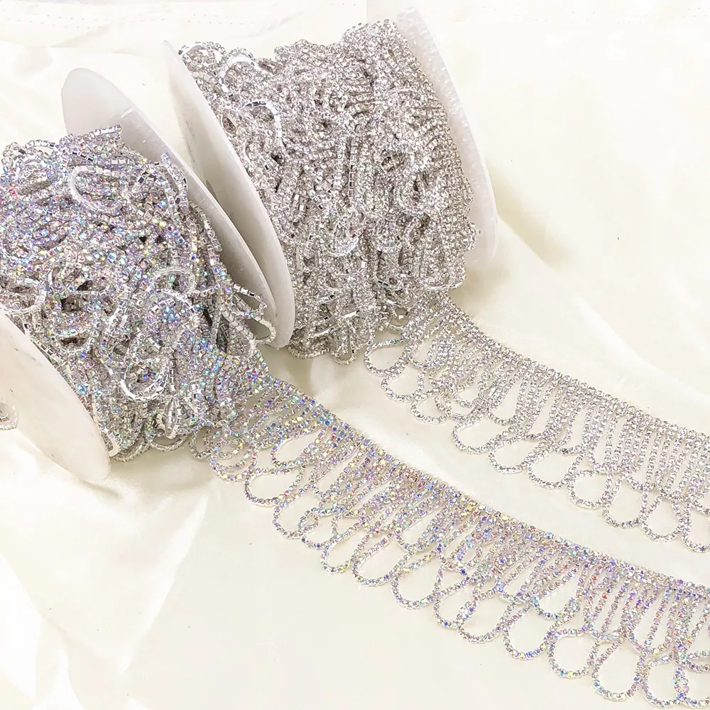 

5yard Luxury Belly Dance Dress Belt Tassel Trimming Sew on Crystal RhinestoneTrim Cup Chain Trimming Garment Rhinestone Applique