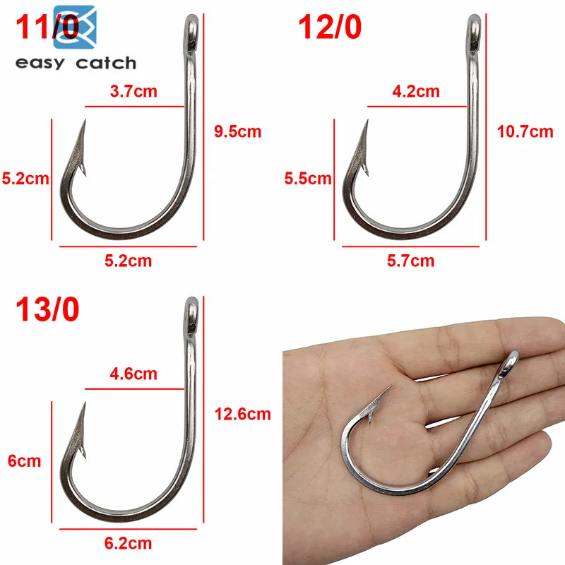 Easy Catch 30pcs 7691 Stainless Steel Sharp Big Thick Tuna Fishing Hooks  Size 5/0 6/0 7/0 8/0 9/0 10/0 11/0 12/0 13/0