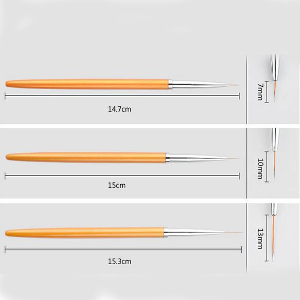 3 Pcs Pro Nail Art UV Gel Design Pen Polish Brush Dotting Drawing Line Tools