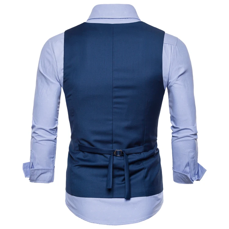 autumn new men's fashion U-neck solid color suit vest men's double-breasted casual vest men's slim large size suit vest