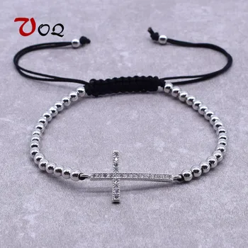 Desain Baru Yesus Kristen Wanita Pria Horizontal Ke Samping Cross Gelang Tali Disesuaikan Gelang Fashion Perhiasan Kristal