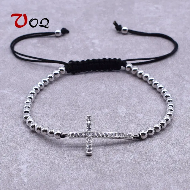 New Design Women Men Horizontal Sideways Cross New Design Women Men Horizontal Sideways Cross Bracelets Adjule Rope Beads Bracelet Fashion Crystal