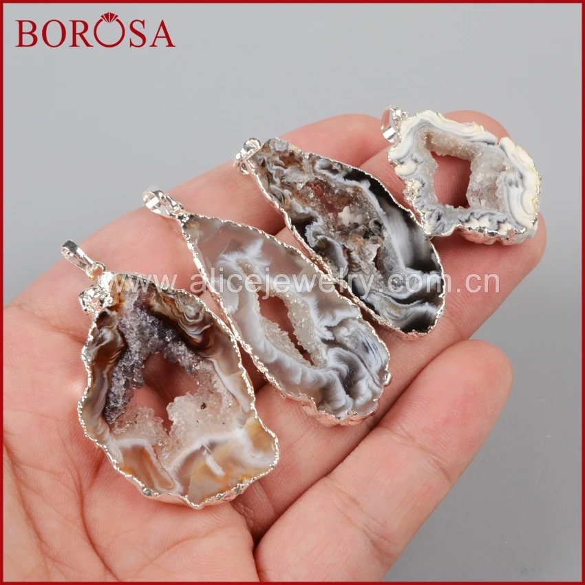 BOROSA 10 шт. свободной формы серебряного цвета натуральный оникс Друза Агат