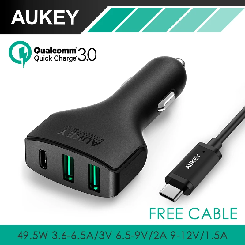  AUKEY Quick Charge 3.0 3 Port USB / Type-C Car Charger For Nexus 5X 6P Nokia N1 OnePlus 2 Lumia 950 / 950XL LG G5, & USB-C 