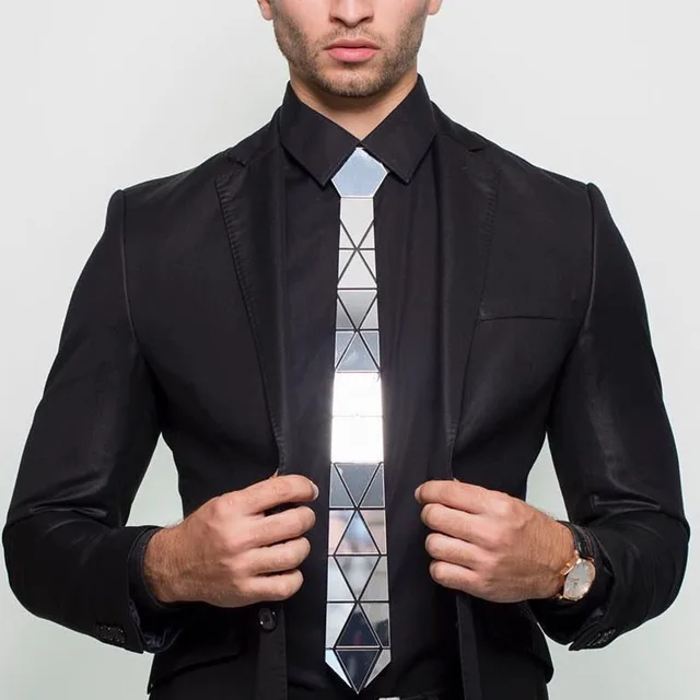 Handmade Glossy Silver Diamond Shape Acrylic Necktie Tie Gift Box