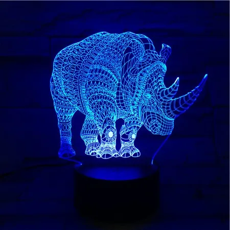 Животные носороги 3D лампа детское освещение LED настроение ночник многоцветный