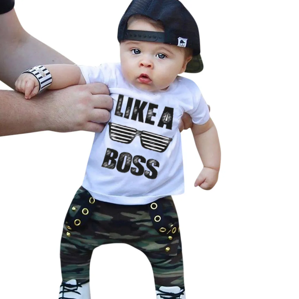 

Newborn Toddler Baby Boys Clothes Set Letter Tops T-shirt Camo Pants 2PCS Outfits Set Kids Baby Boys Clothes Set necessities