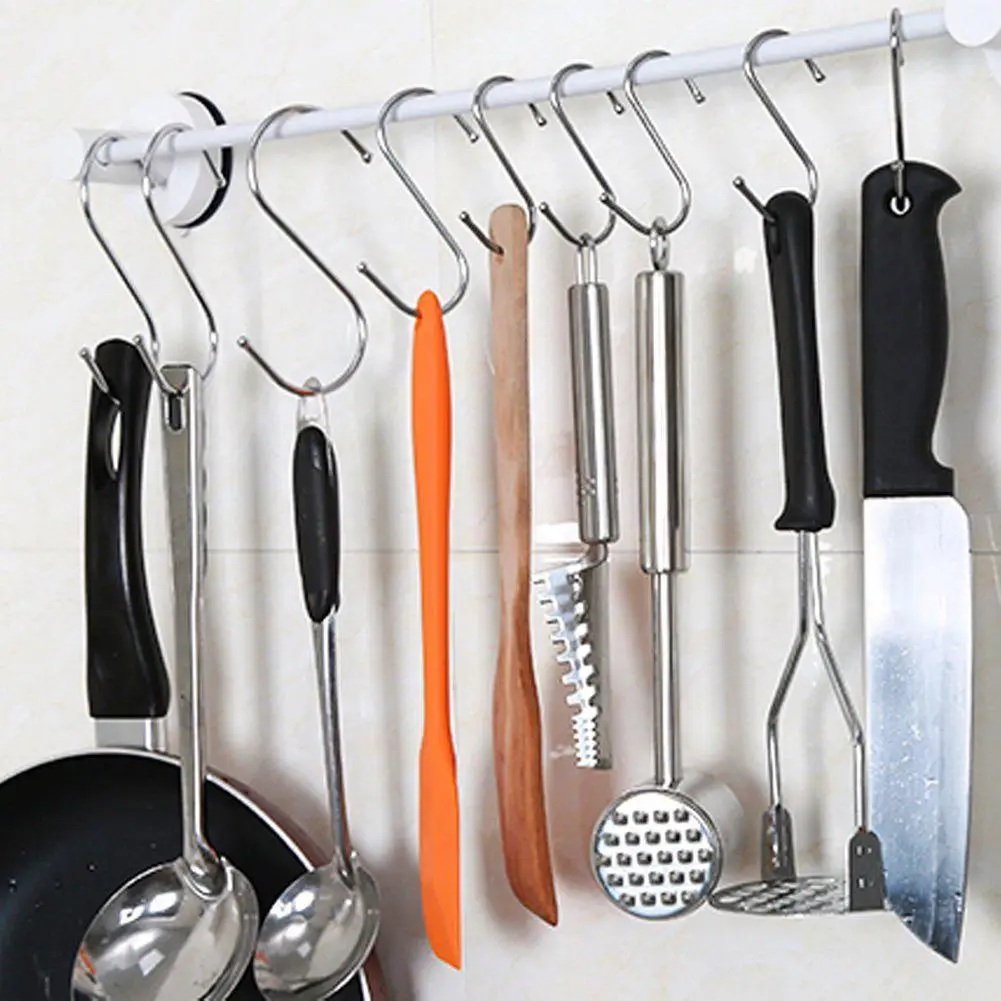 

CHUWUJU 10Pcs/set Stainless Steel Round S Shaped Silver Hooks For House Kitchen Clothes Storage Rack Tool Pot Pan Hanger