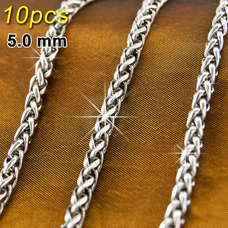 Mens Wheat Link necklaces Braide Chain silver tone 5mm Stainless Steel
