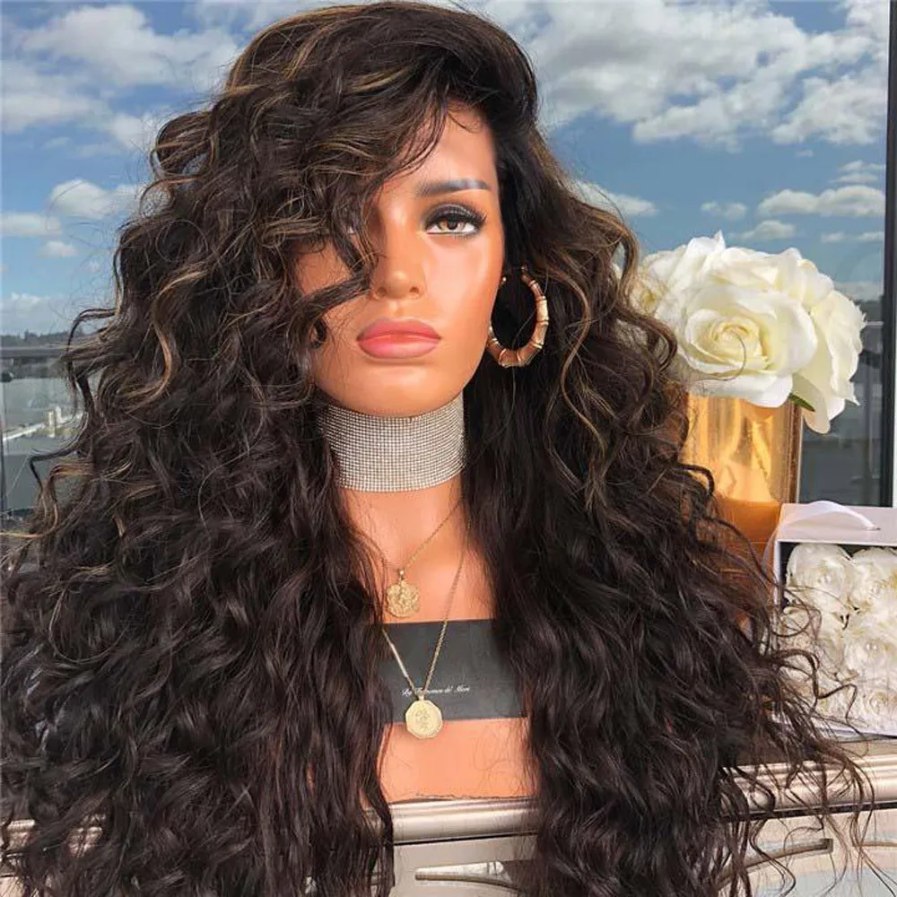 

Factory price 1pc Women Fashion Lady Brown Girl Gradient Natural Party Long Curly Hair Synthetic Wig 75CM Wigs Stand Jan16