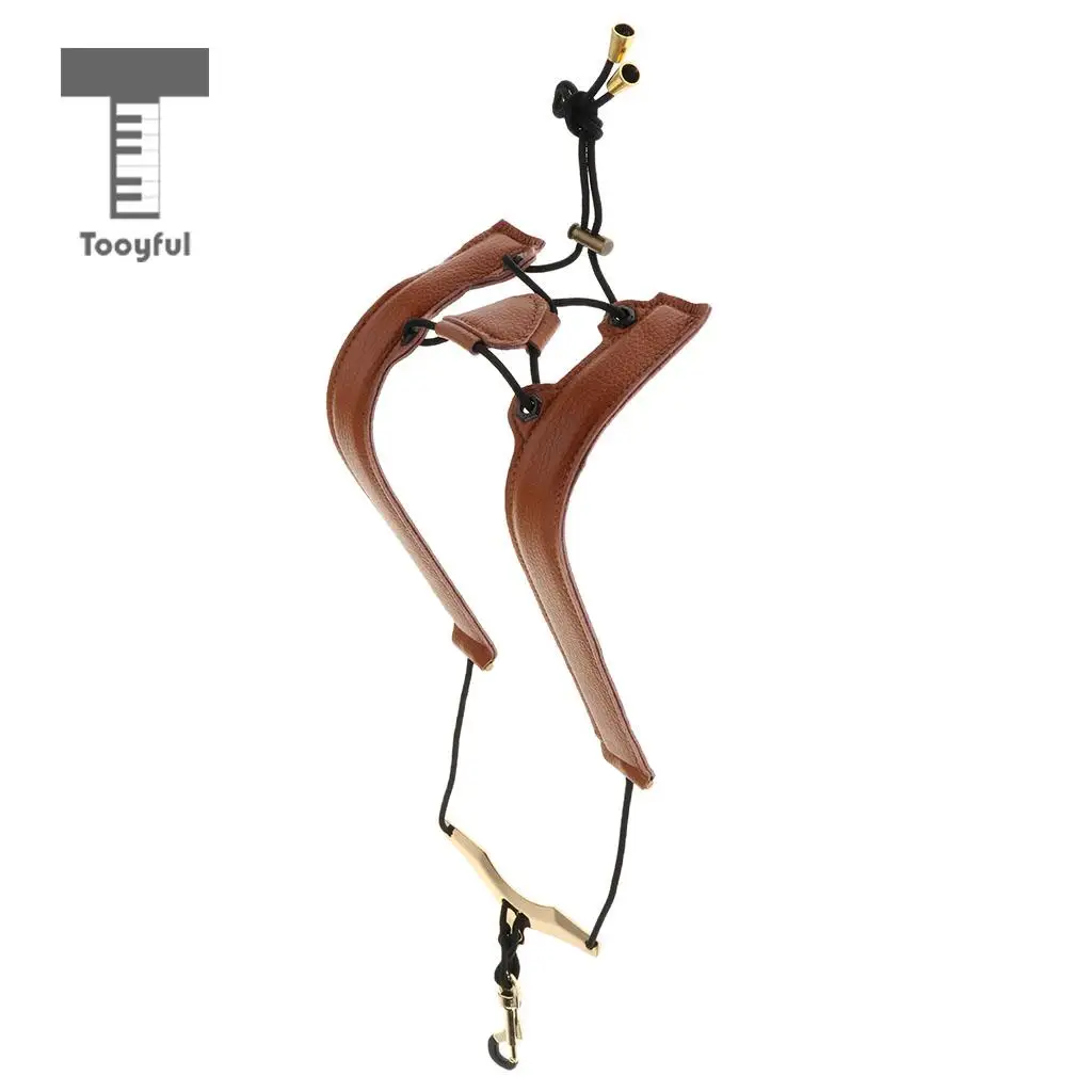 Black/Brown Adjustable Leather Saxophone Shoulder Neck Strap Width 24mm