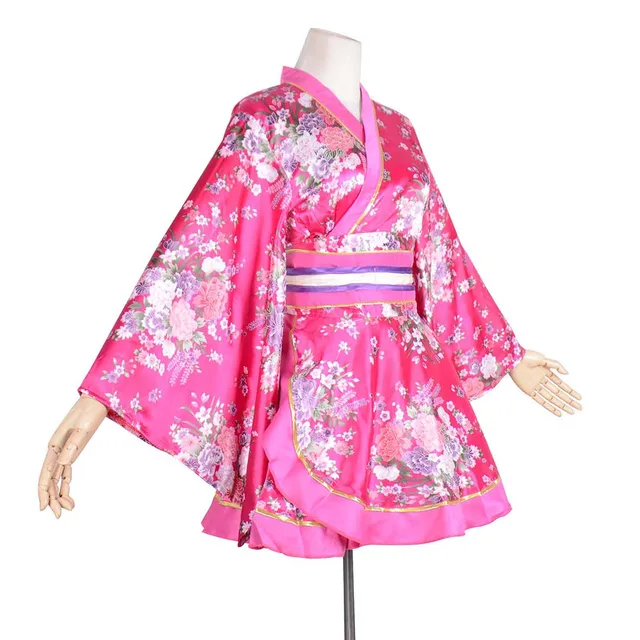 2 kimonos tradicionales para mujer, lencería japonesa sexy de anime Yukata,  kimono corto Sakura, mini vestido de seda, Multicolor, Talla única