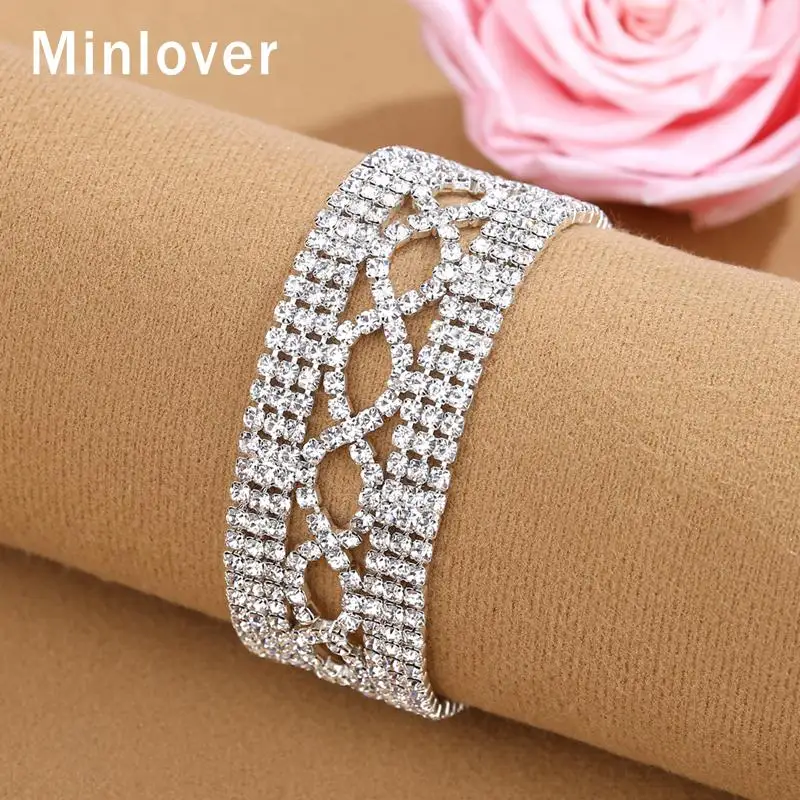 Minlover полная Стразы регулируемые полые Свадебные звенья цепочка браслеты для