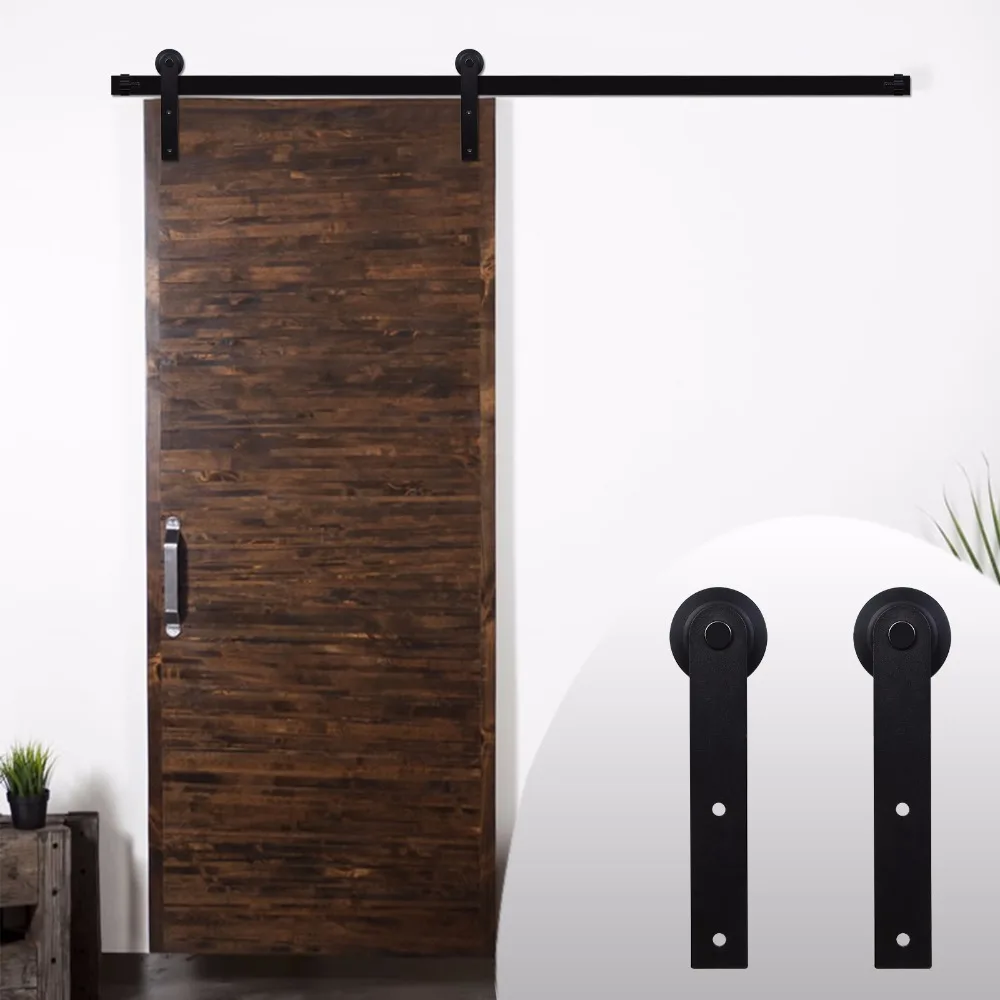 LWZH 6ft 7ft 8ft 9ft Sliding Barn Door Hardware Kit Top Mounted Hanger Track Black Steel Closet Door Roller Rail for Single Door