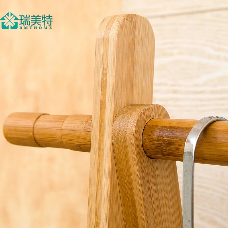 Rui US Teou style bedroom creative folding bamboo floor coat rack clothes rack hanger indoor multifunction