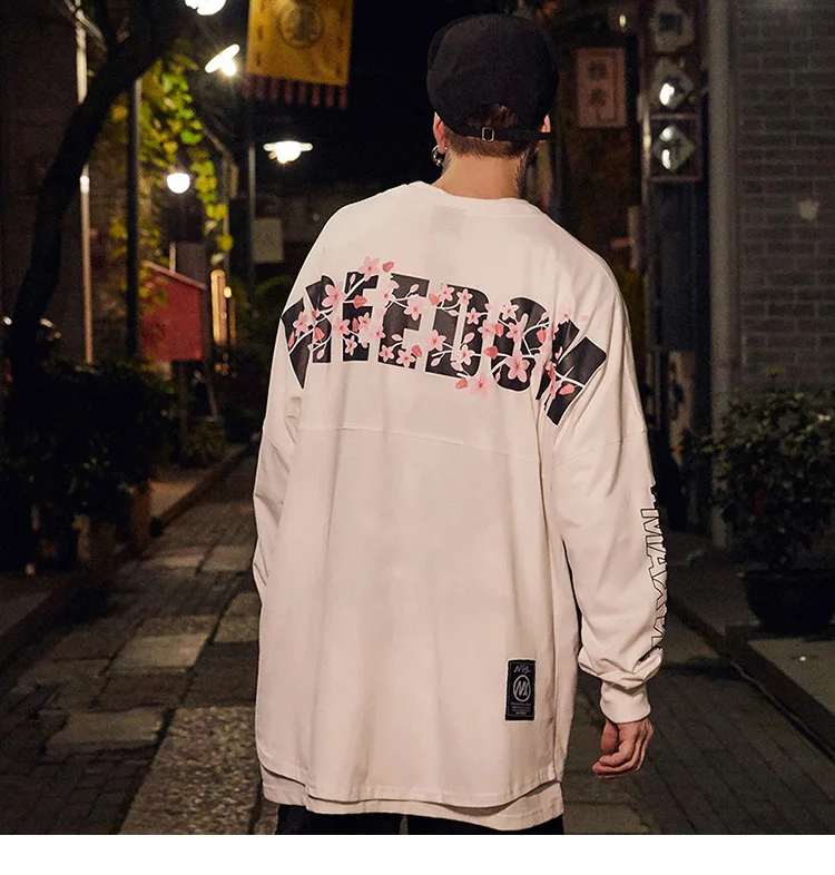 Harajuku Freedom Sakura, свитер, пуловер, хип-хоп Уличная одежда, мужские толстовки с капюшоном, большие размеры, японский стиль, длинные, тонкие