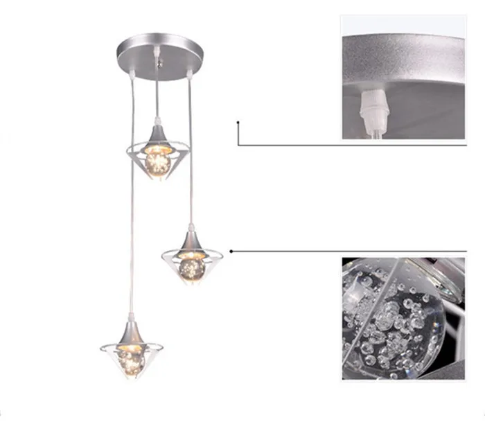Modern Crystal hanging Dining Room 3 Lights UFO Restaurant Pendant Lamps