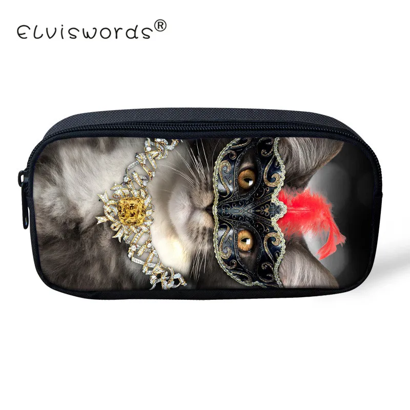 

ELVISWORDS Kawaii School Supplies Women Cosmetic Bags Mask Cat Print Pencil Case Big Pen Bag Cute Stationery Pencil Box for Girl