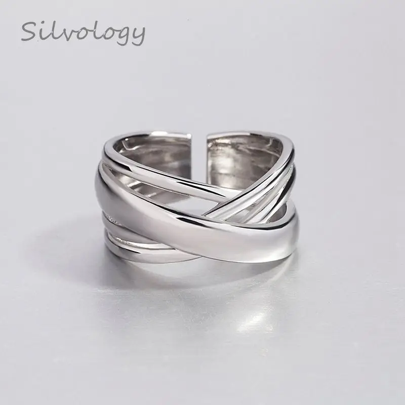

Silvology Multi-layer Twine Wide Rings 925 Sterling Silver High Quality Index Finger Texture Rings For Women New Elegant Jewelry
