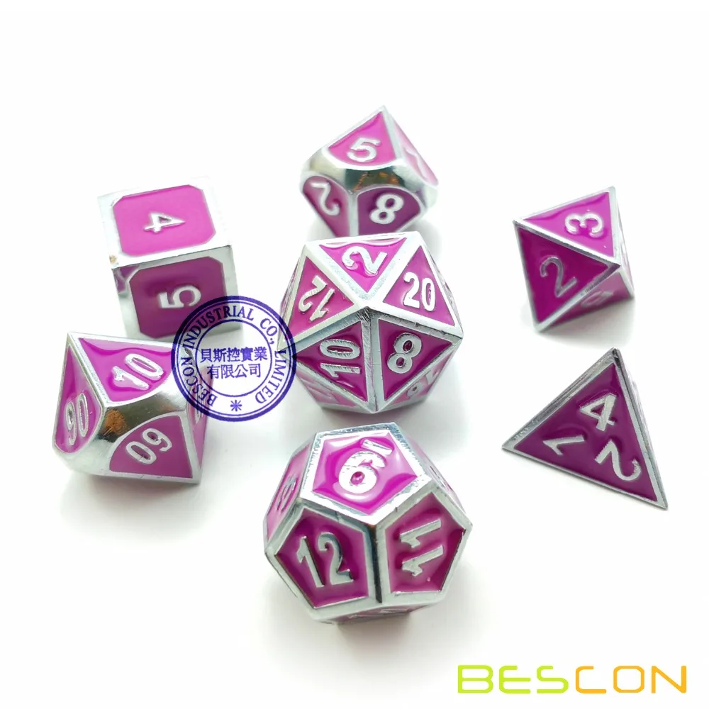 Bescon Deluxe креативные блестящие серебряные и фиолетовые эмалированные твердые металлические многогранные ролевые игры игра в кости Набор из 7