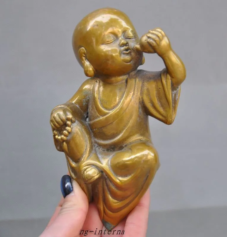 

Old Chinese buddhism temple Pure bronze prayer small Buddhist monk buddha statue