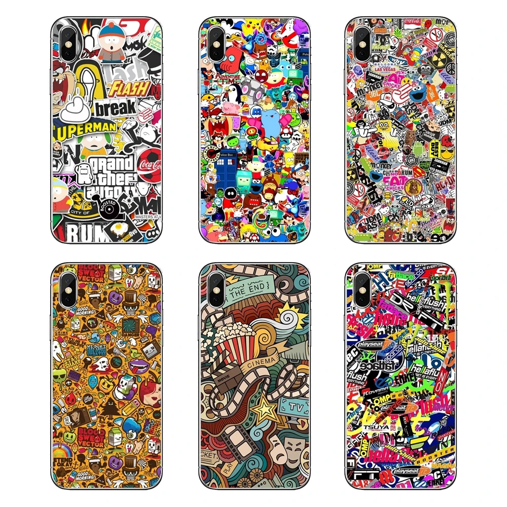 

For Xiaomi Mi A1 A2 5X 6X 8 lite SE Pro Max Mix 2 2S 3 Mi5 Mi5S STICKER BOMB Wallpaper Soft Transparent Cases Covers