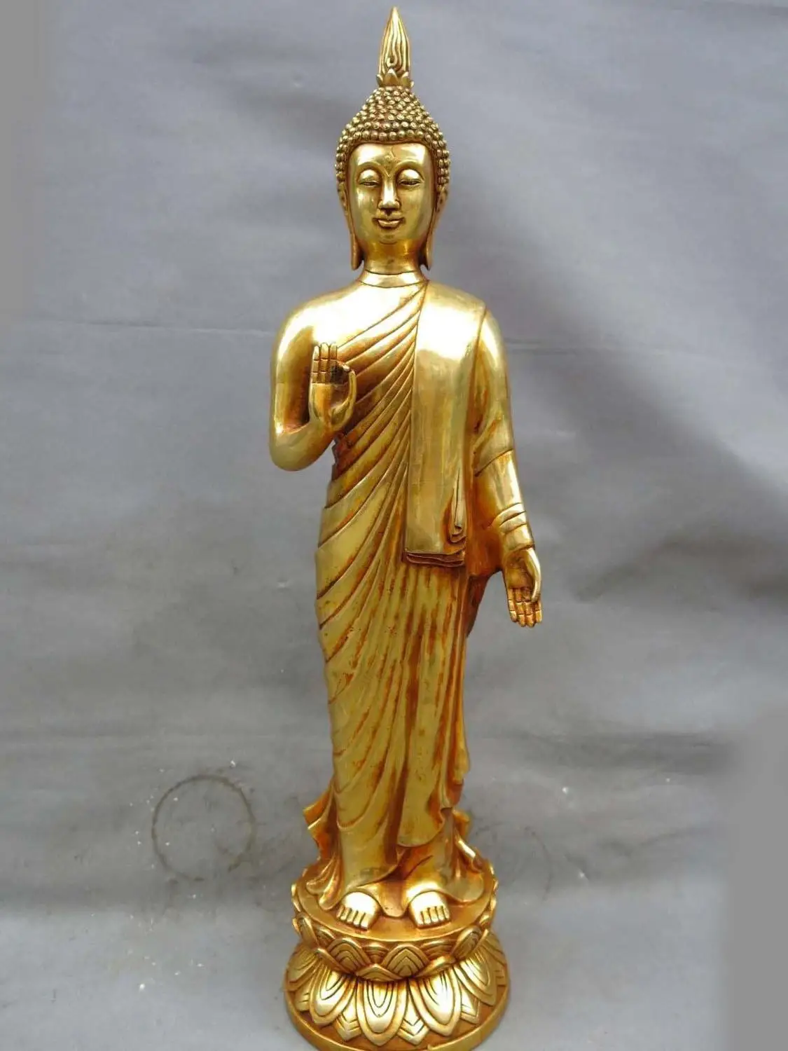 

28" China bronze gild carved fine lotus base buddhism buddha sculpture Statue A(0505)
