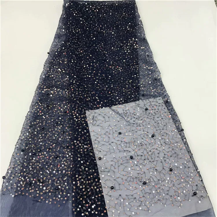 

Silver Top quality lilac purple French net lace fabric 3D flowers African tulle lace with beads sequins for party Gold Lake Blue