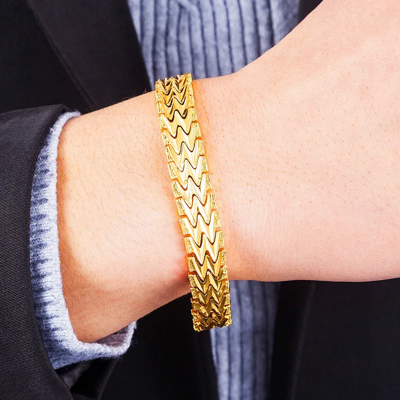 

JEXXI Promotion Elegant Mens Chain Bracelets 18K Gold Plated Fashion Jewelry Wholesale Wristband Hand Bracelets Gift