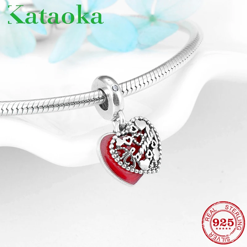 

Fashion Charms Heart Shape red 925 Sterling Silver Family bead Pendants Fit Original Pandora Charm Bracelet Jewelry Making
