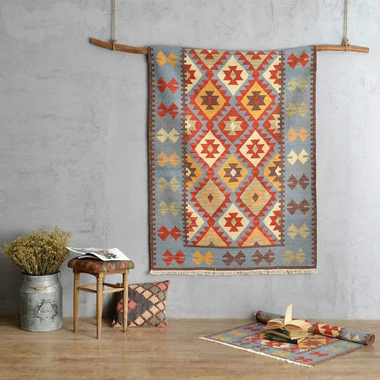 Perfect Kilim 100% wool handmade Carpet geometric Indian Rug plaid striped Modern contemporary tapestry mat design Bohemian Nordic style 5