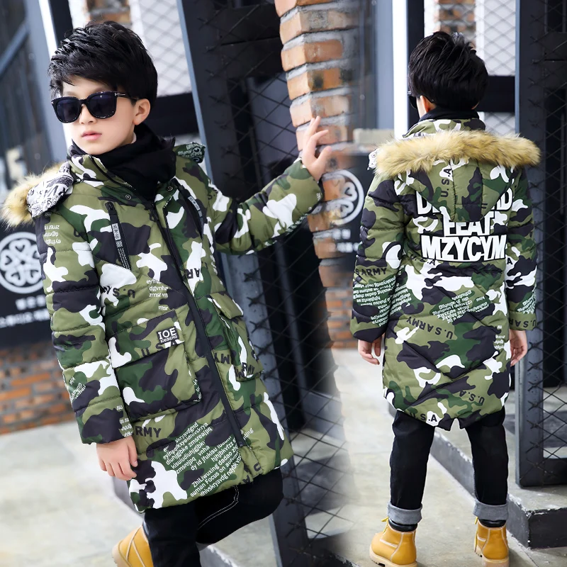 

Camouflage 2019 Children's Down Jacket Long Thick Boy Winter Coat Duck Down Kids Winter Jackets for Boy Outerwear Fur Collar