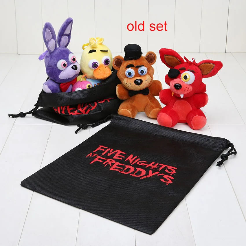 Skup Nowy 14 cm koszmar pięć nocy w Freddy FNAF Fox niedźwiedź Bonnie zabawki pluszowe wisiorki breloki lalki z torba na prezent peluche
