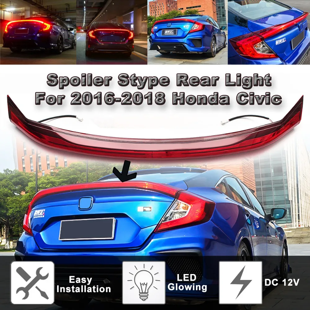 Car Style LED ABS Spoiler With Rear Brake Lamp For Honda for Civic 2016