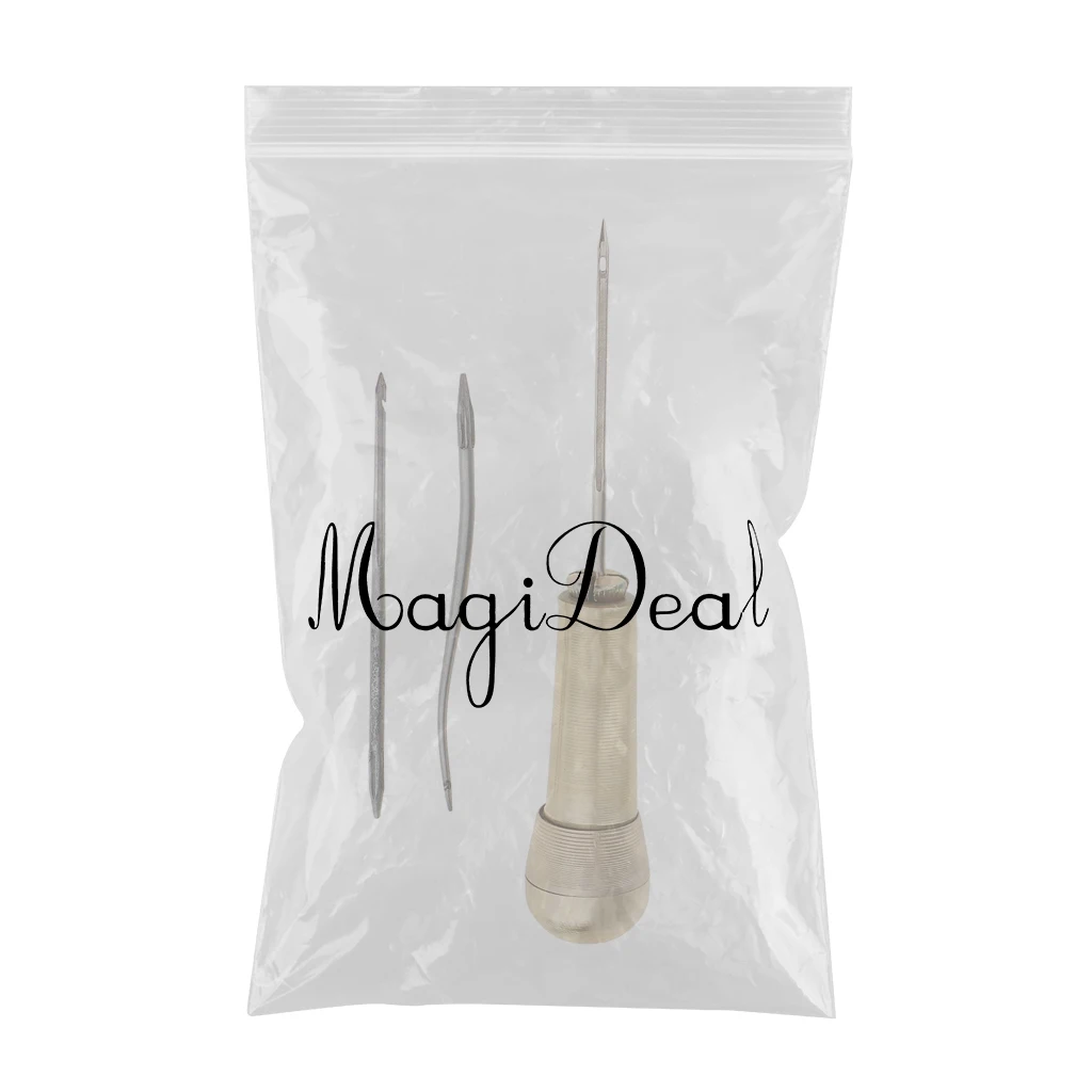 3 Needles Straight Needle Curved hook needle Copper Handle Sewing Awl Hand Stitcher Shoe Repairing Sewing Tool
