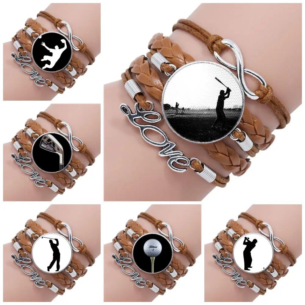 Golf Player Glass Cabochon Multilayer Black/Brown Leather Bracelet Bangle Vintage Handmade Jewelry For Women Wedding Gift Golf Player Glass Cabochon Multilayer Black/Brown Leather Bracelet Bangle Vintage Handmade Jewelry For Women Wedding Gift