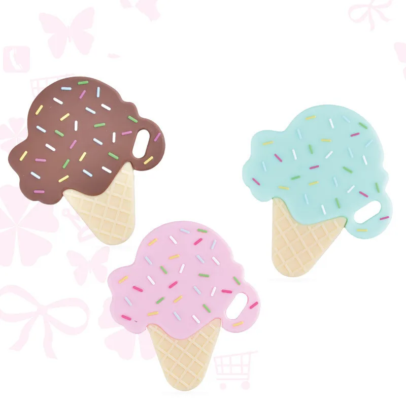 

1PC Ice Cream Pattern Baby Teether Silicone Teething Free DIY Pacifier Chain Beads Teething Toy Silicone Teether