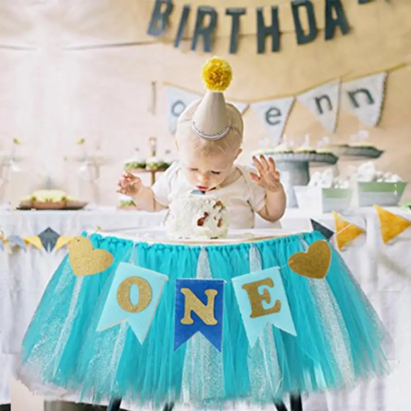 

2018 New Baby 1 First Birthday Boy Girl Balloons Kids One Year Old Birthday Non-woven fabric Garland Banner Children Party Decor
