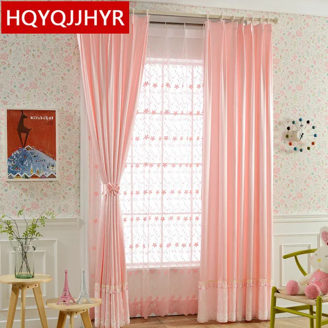 Modern Minimalist Pink Blackout Curtains For Bedroom Pure Color Modern Minimalist Pink Blackout Curtains For Bedroom Pure Color Princess Style Kids Room Window Curtain