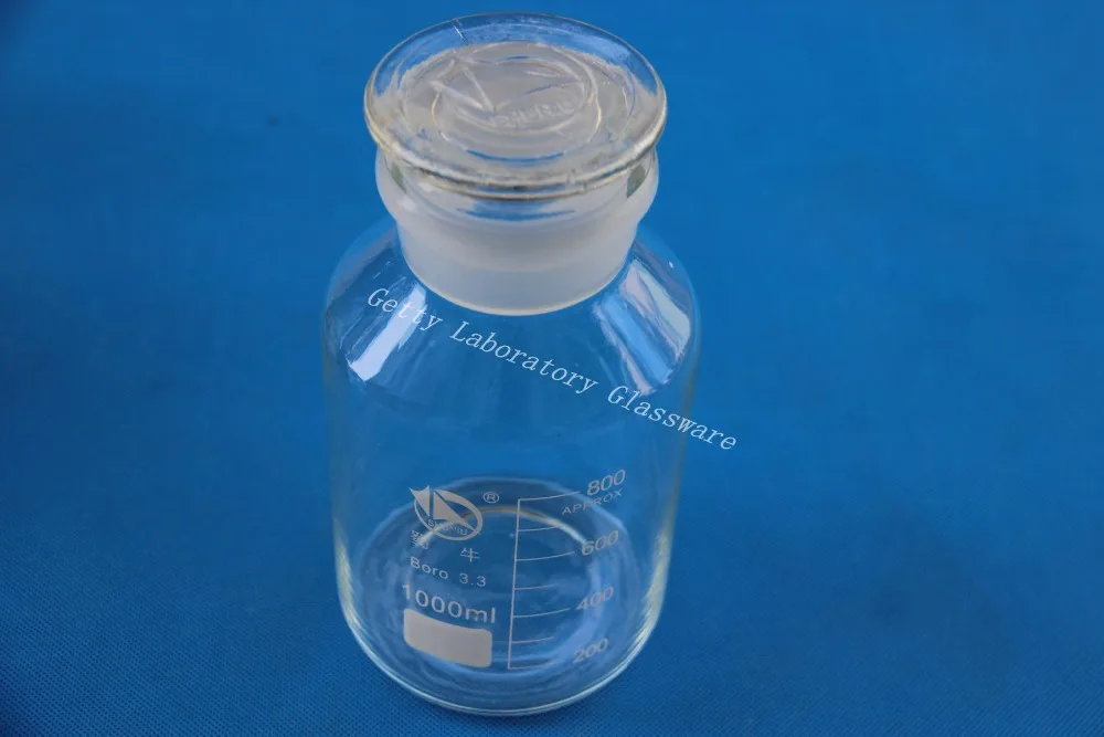 1000ml Lab Glass Reagent bottle, wide mouth, with ground stopper on