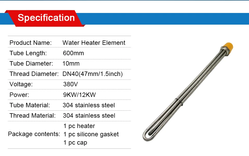 1," /DN40 304 Нержавеющая сталь обогреватели, электрическое одеяло с подогревом для воды, 600 мм Удлинение трубы, солнечного нагрева воды бак 380 V 9KW/12KW